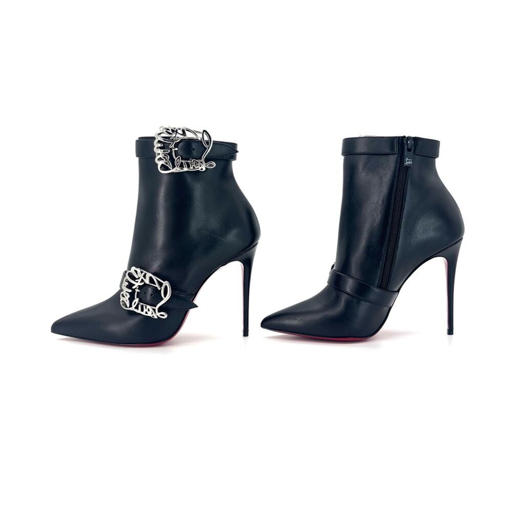 NEW Christian Louboutin Giddylina Booty Black Logo Buckle Embellished Boots 37 - Picture 5 of 8